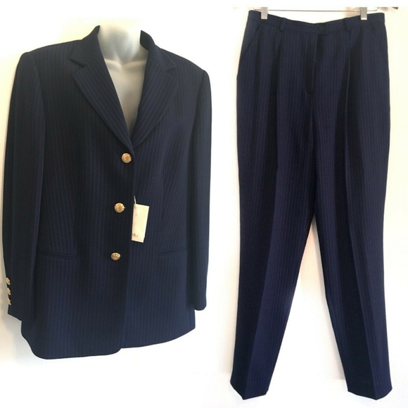 Escada Jackets & Blazers - Vintage 1990s ESCADA Suit Navy Rose Gold Pinstripe